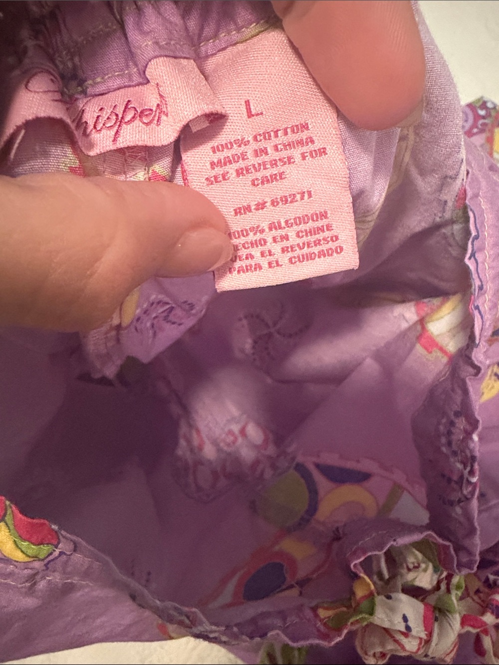 100% cotton whispers purple paisley pattern pajama pants and top size large - Picture 4 of 6
